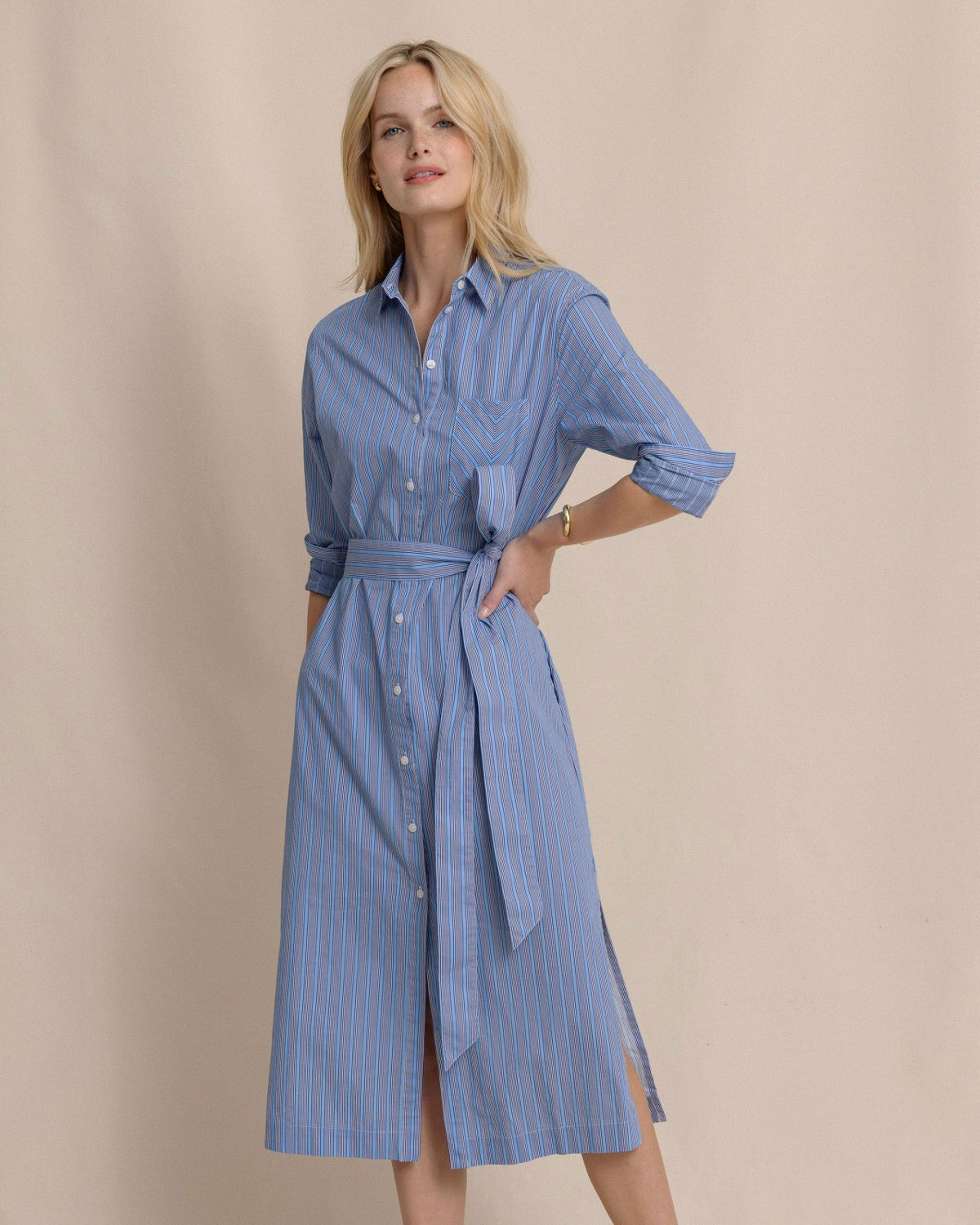 Trista Striped Midi Shirt Dress