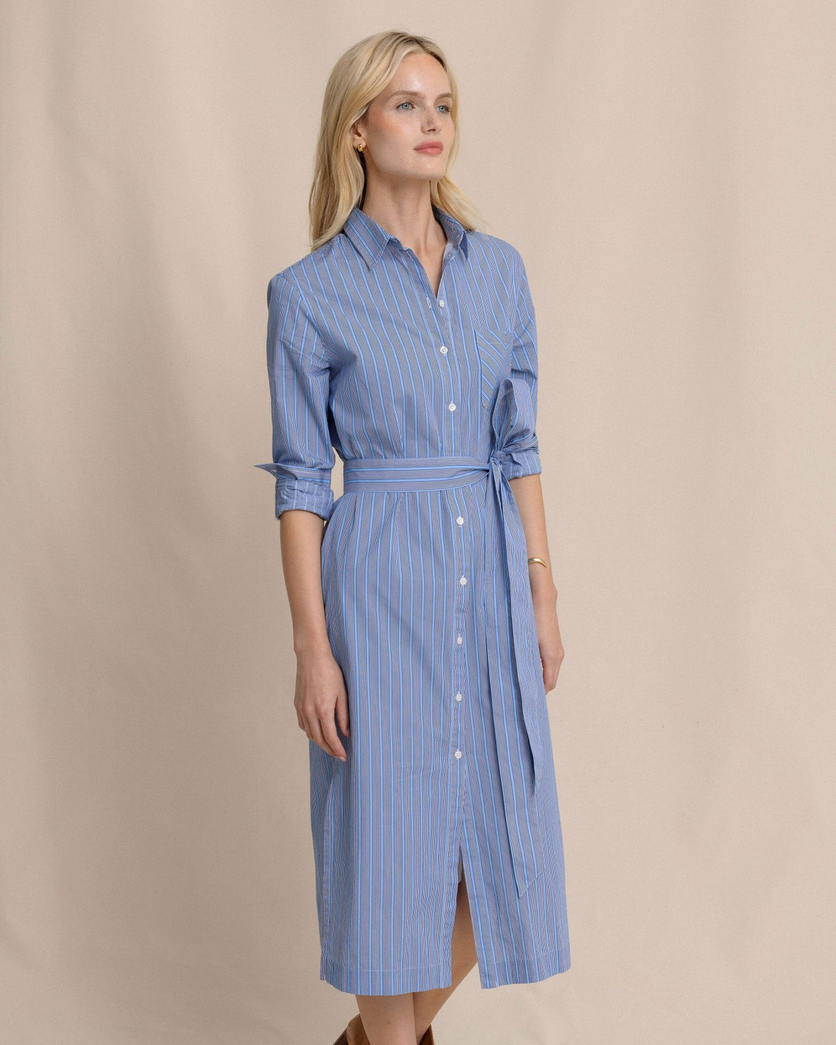 Trista Striped Midi Shirt Dress