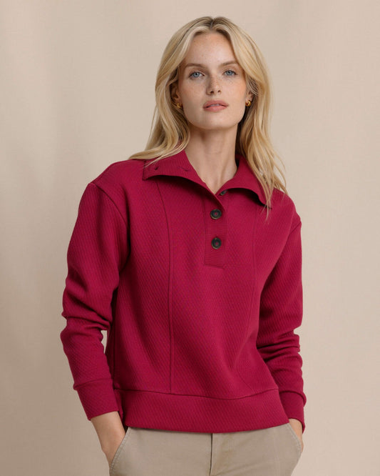 Tonya Button Mock Pullover - Carolina Plum