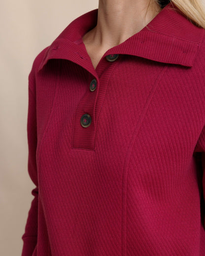 Tonya Button Mock Pullover - Carolina Plum