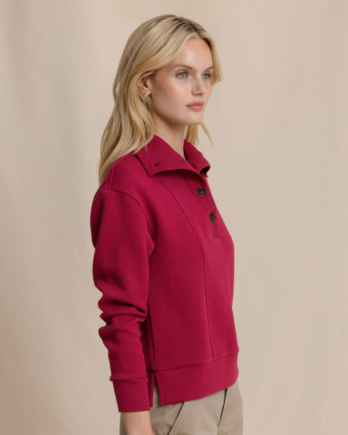 Tonya Button Mock Pullover - Carolina Plum