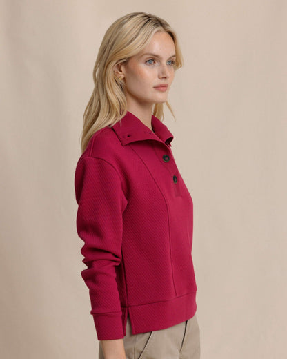Tonya Button Mock Pullover - Carolina Plum